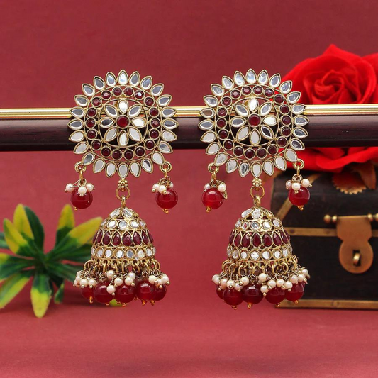 Maroon Color Mirror Jhumkas Earring