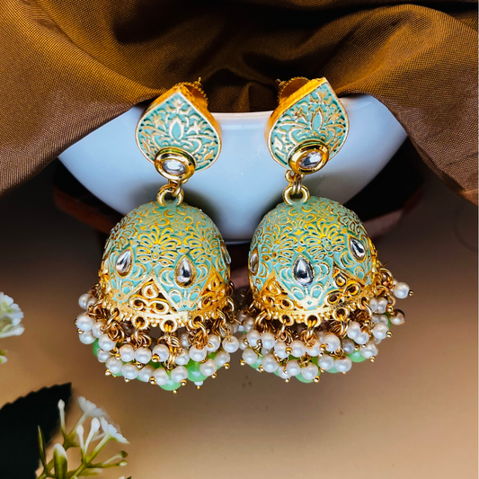 Gold Platted Meenakari Jhumka Earrings