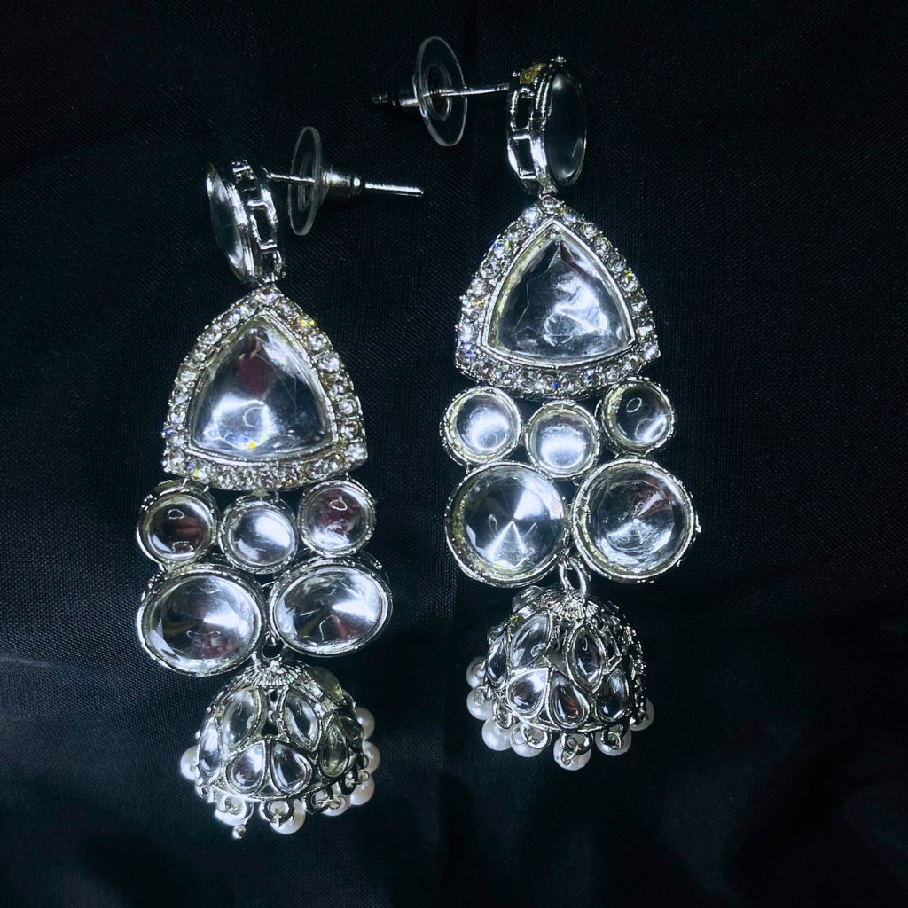 Silver Kundan Earrings