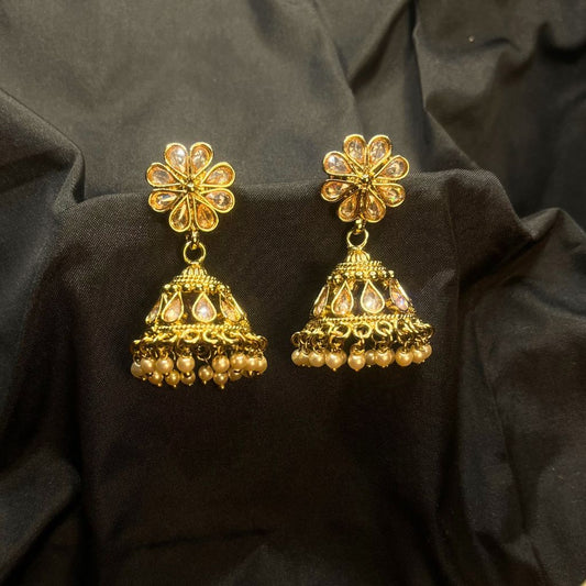 Golden Kundan Premium Jhumka Earrings