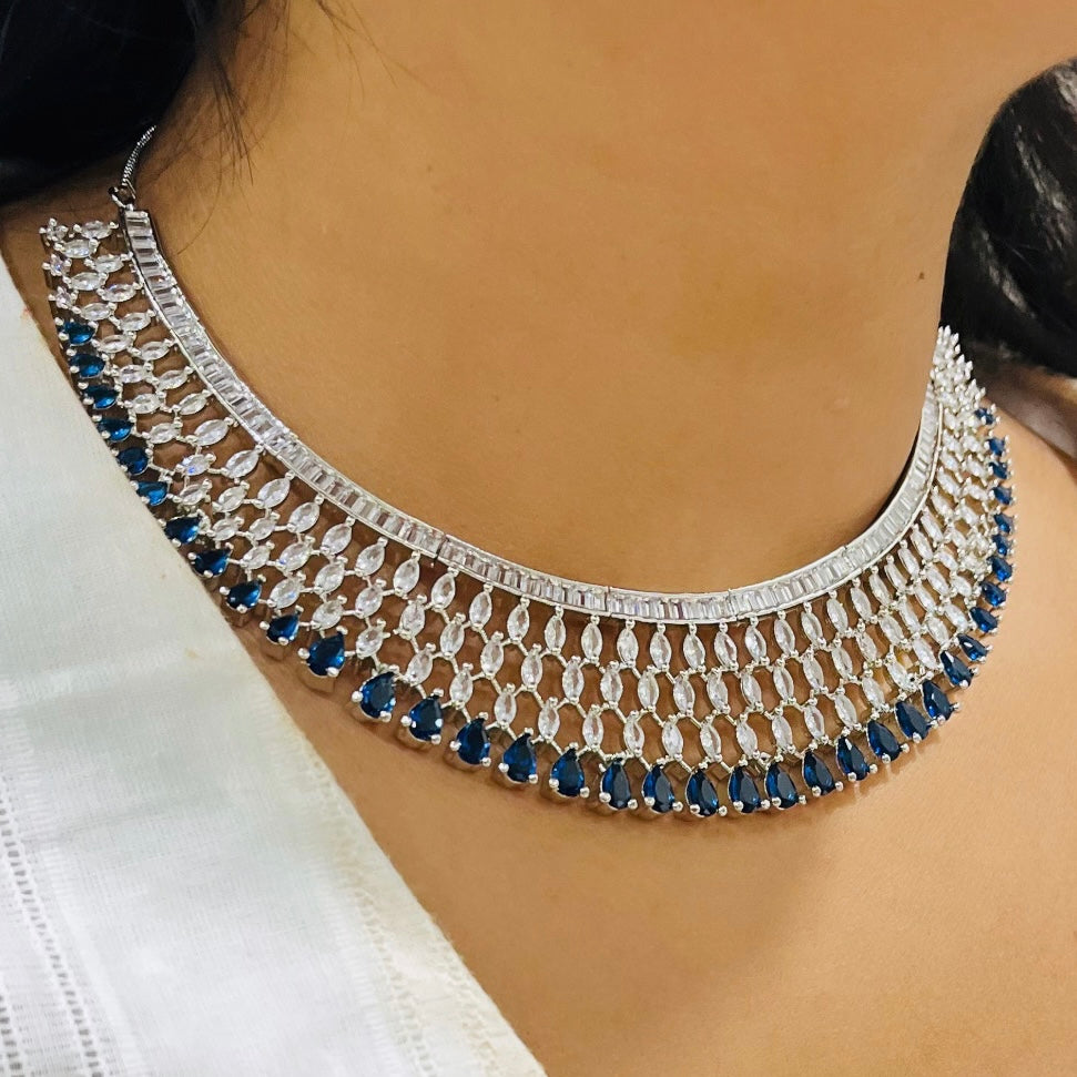 White Zircon Blue Stone Necklace Set