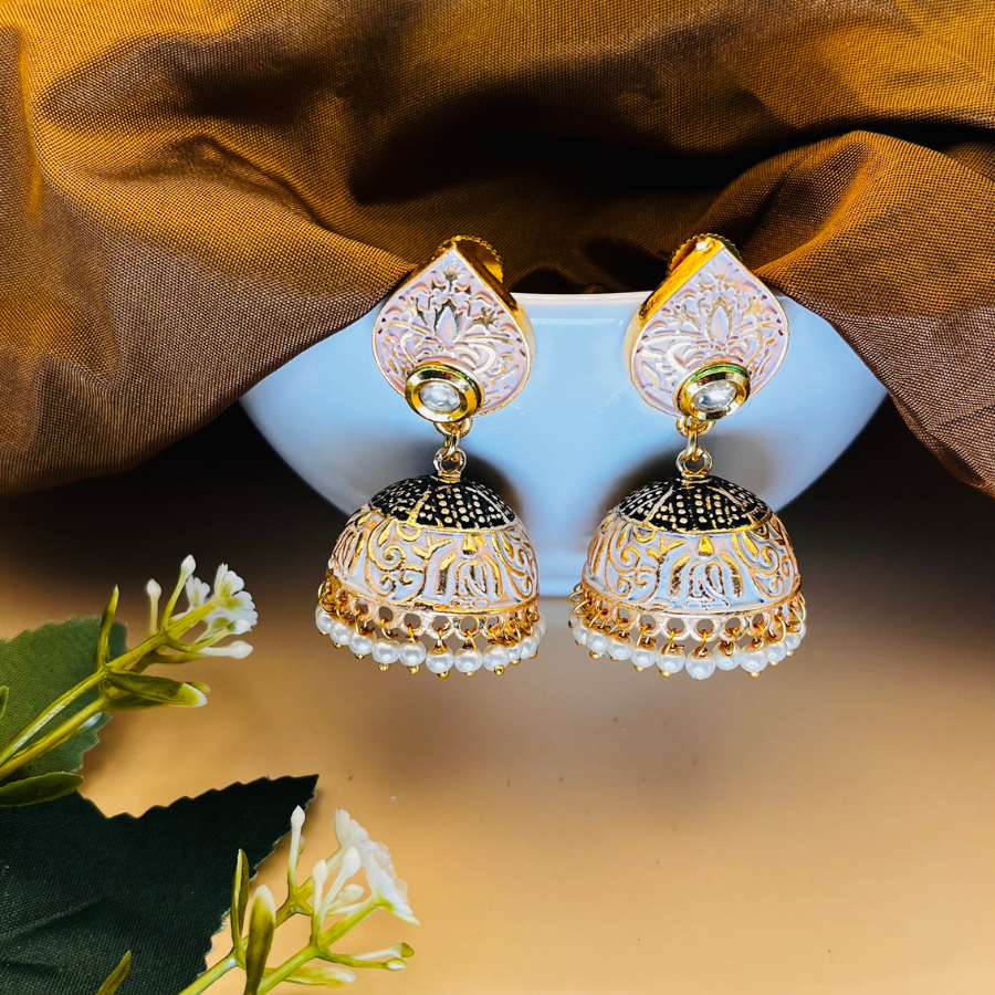 Peach Gold Plated Dome Shaped Jhumkas