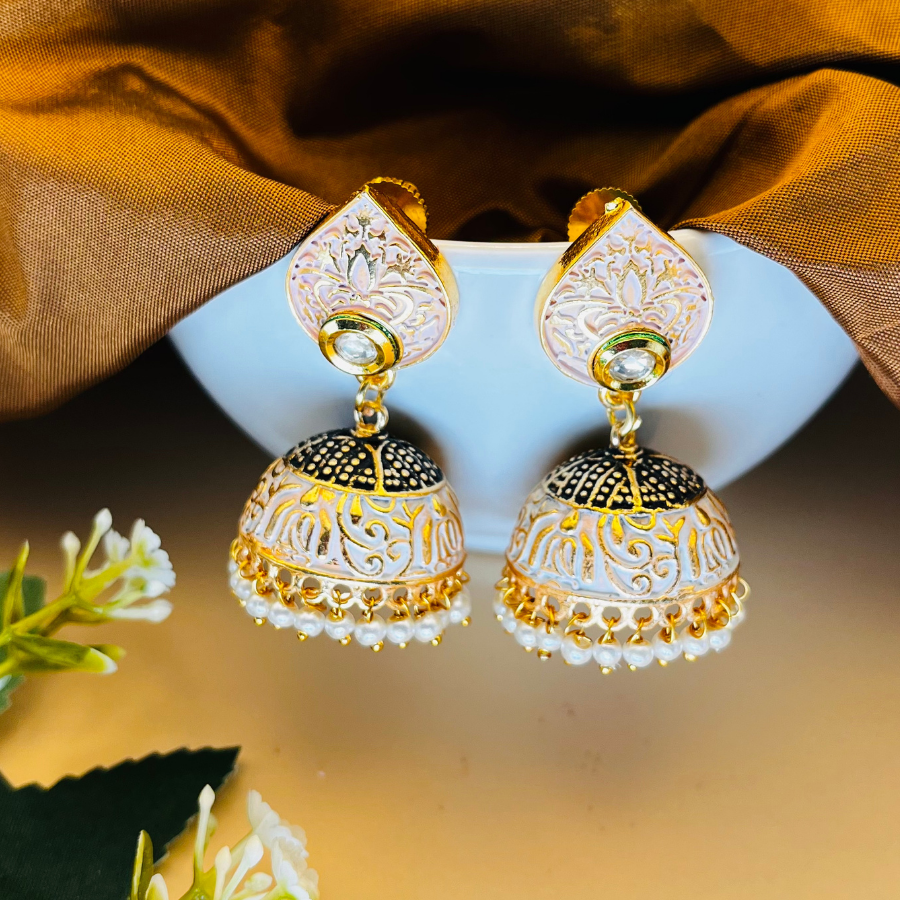 Peach Gold Plated Dome Shaped Jhumkas