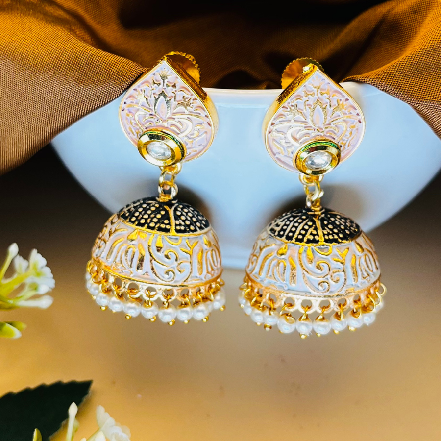 Peach Gold Plated Dome Shaped Jhumkas