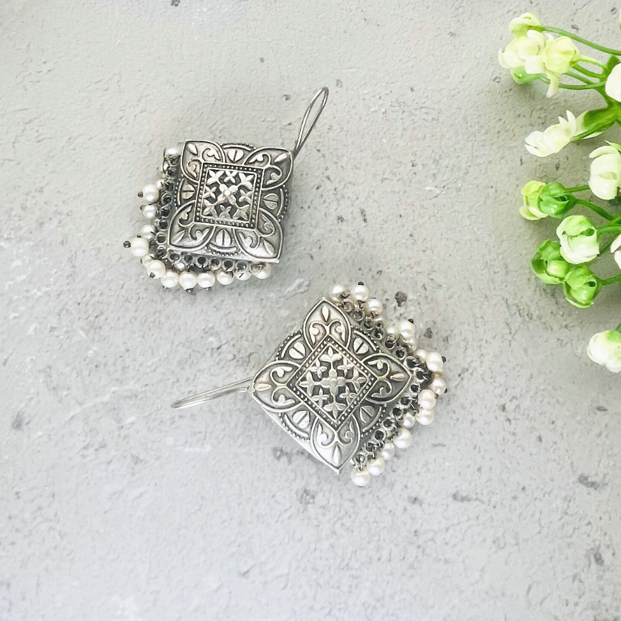 Silver Oxidised Hook Earrings