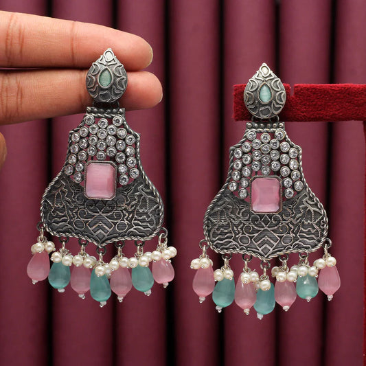 Pink & Pista Green Premium Oxidised Earrings