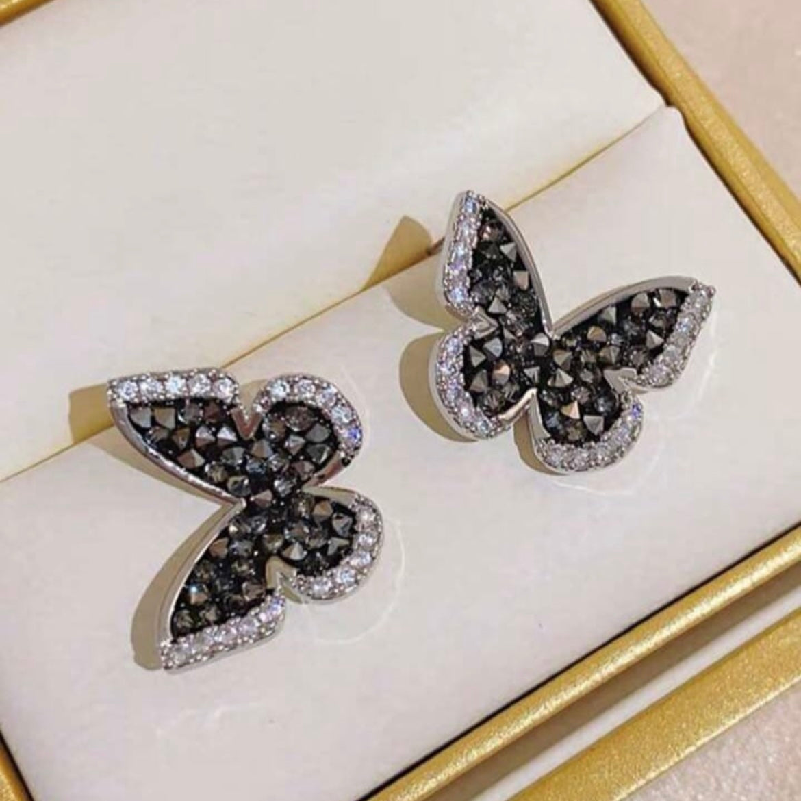 Shimmery Black Butterfly Studs