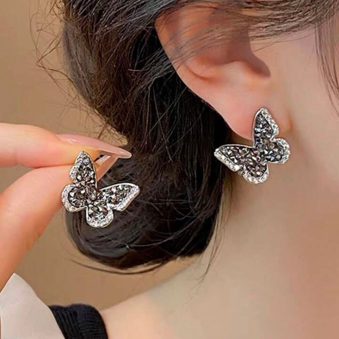 Shimmery Black Butterfly Studs