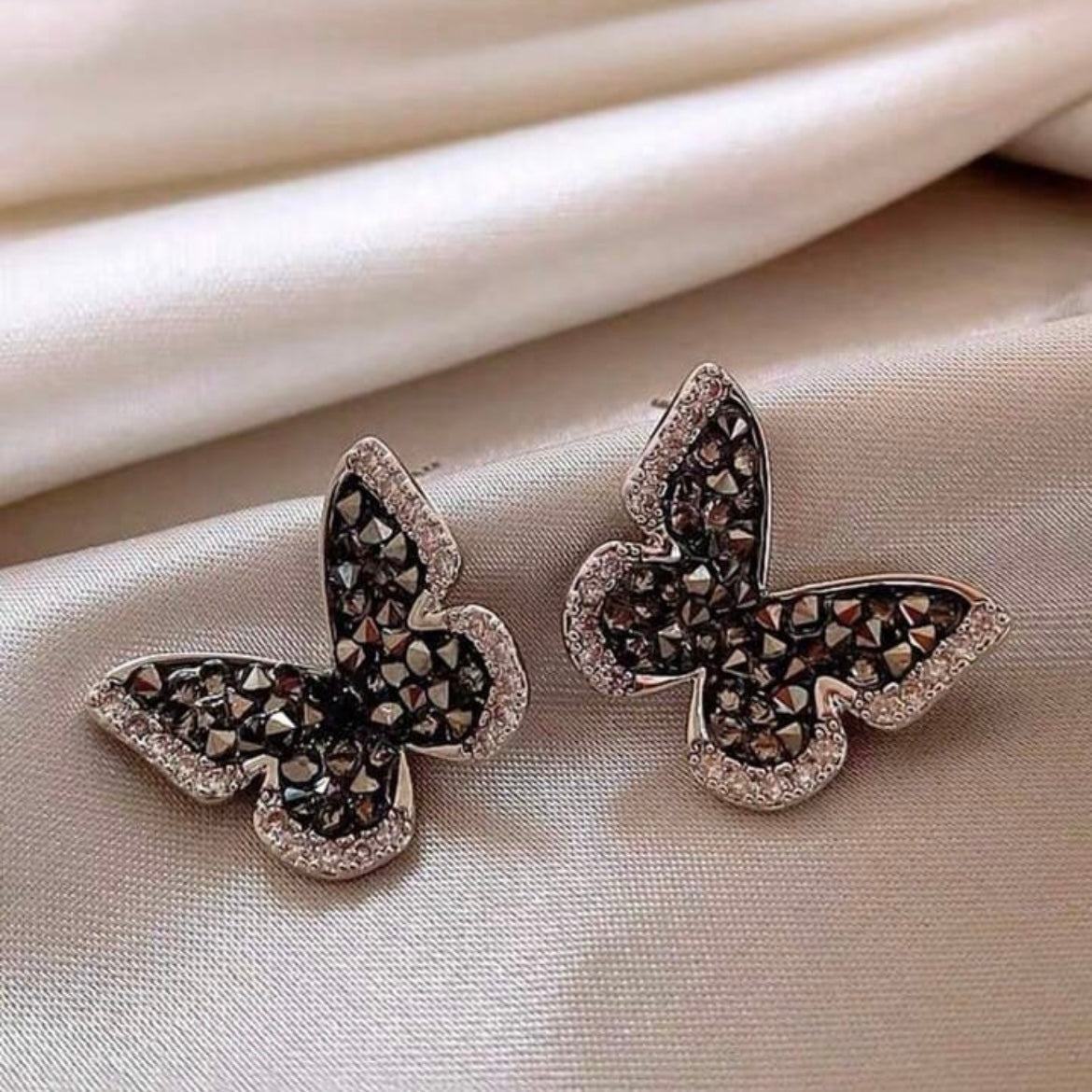 Shimmery Black Butterfly Studs