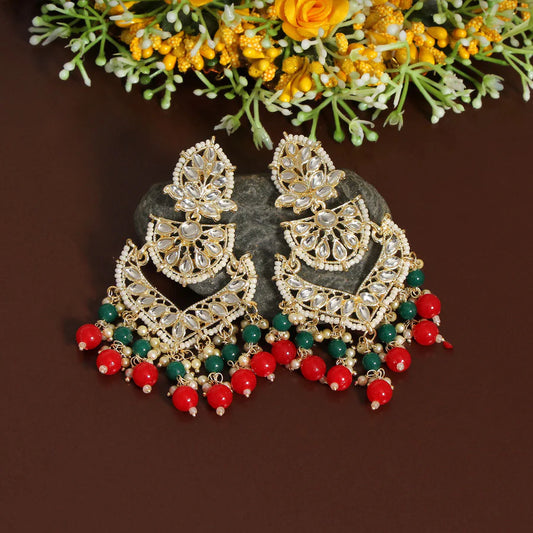 Red Green Kundan Earrings