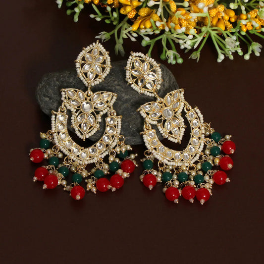 Red-Green Kundan Earrings