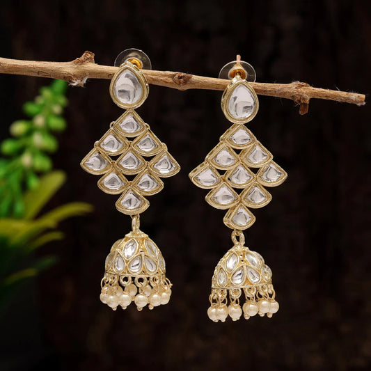 Off White-Gold Plated Kundan Earrings