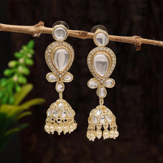 Off White- Gold Plated Kundan Earrings