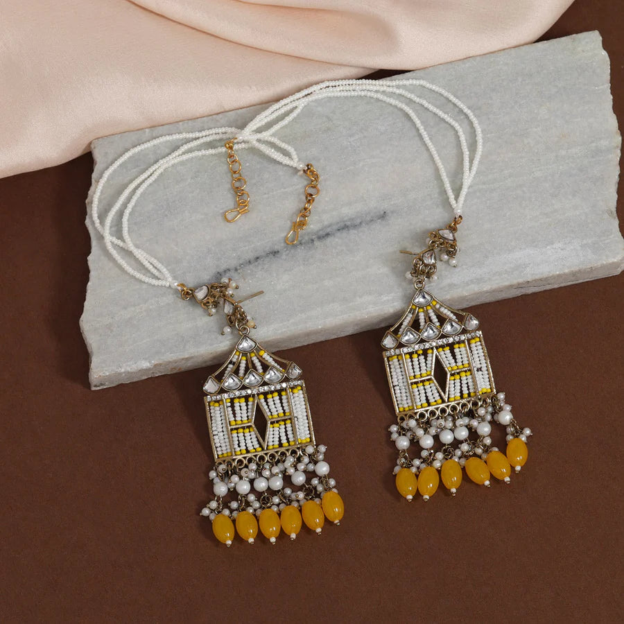 Yellow Kundan Doli Earrings