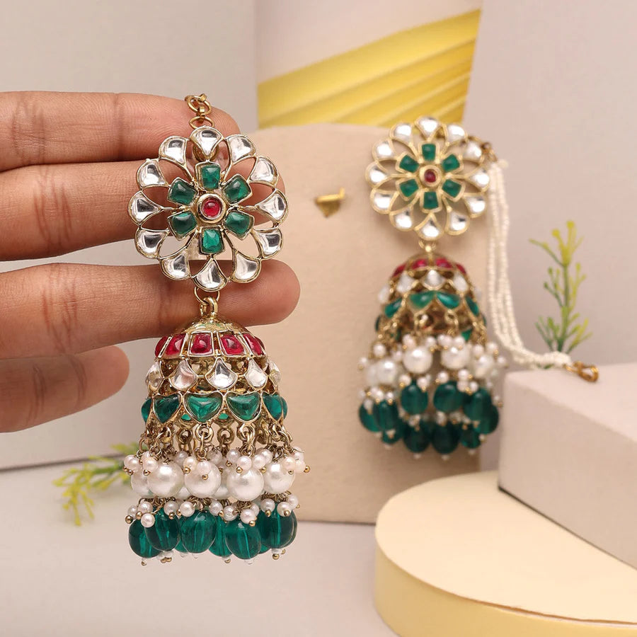 Rani & Green Kundan Jhumka Earrings