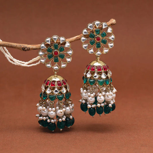 Rani & Green Kundan Jhumka Earrings