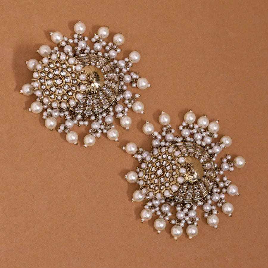 Premium White Kundan Jhumka Earrings