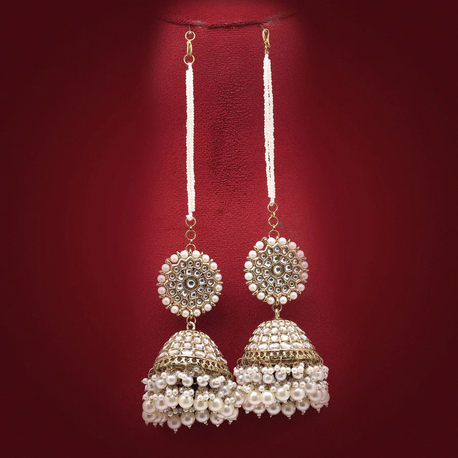 Premium White Kundan Jhumka Earrings