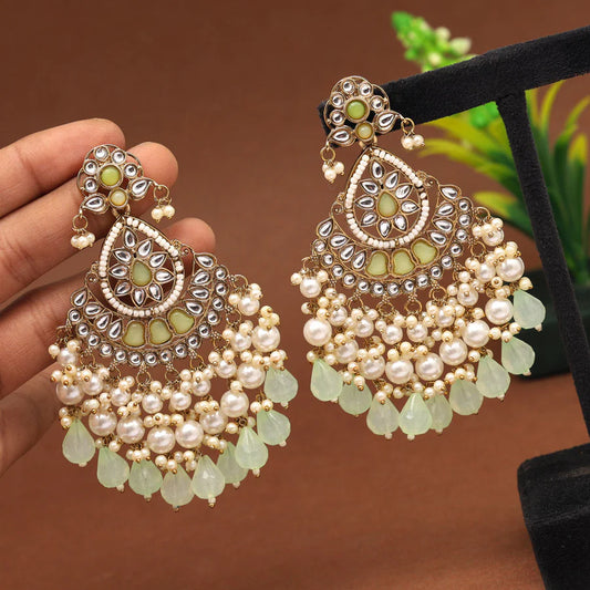 Pista Green Kundan Earrings