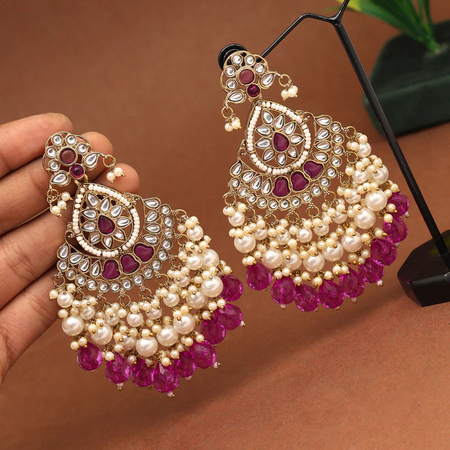 Rani Color Kundan Earrings