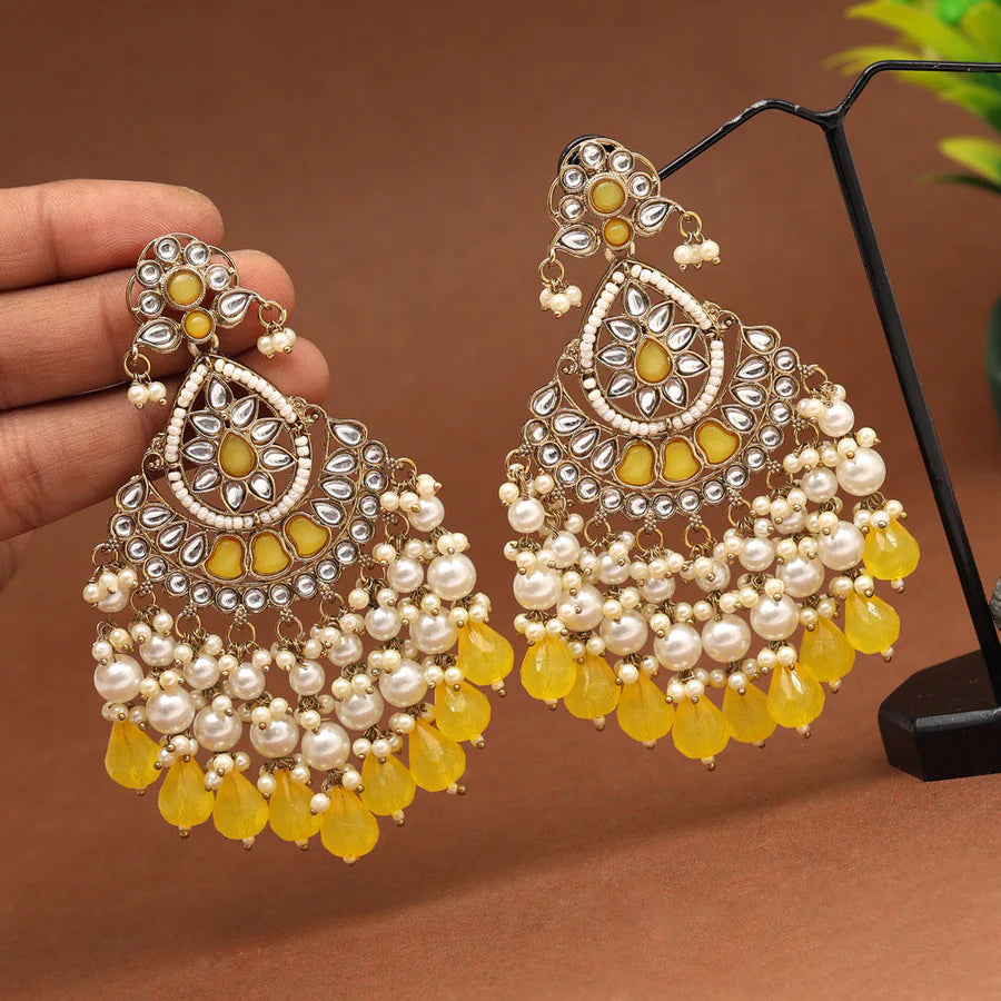 Yellow Kundan Earrings