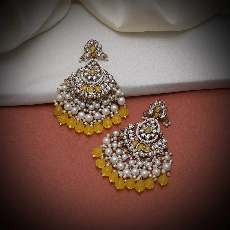 Yellow Kundan Earrings