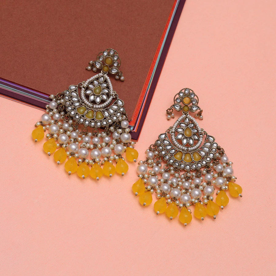 Yellow Kundan Earrings