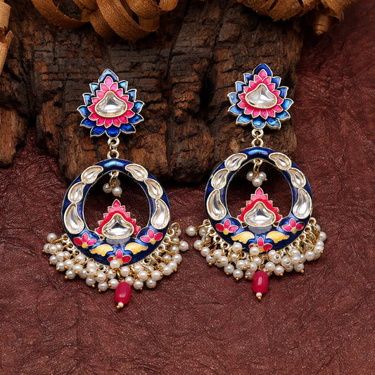 Blue Kundan Meenakari Earrings