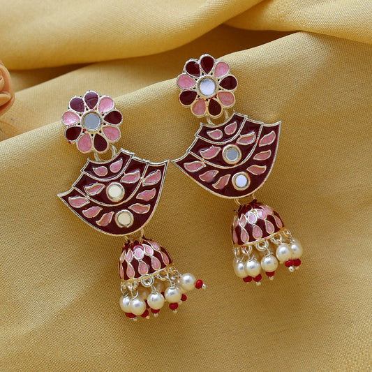 Maroon Meenakari Earrings