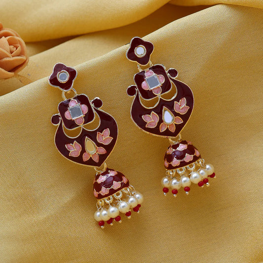 Maroon Color Meenakari Earrings