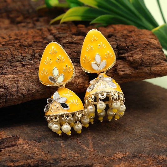 Yellow Meenakari Earrings