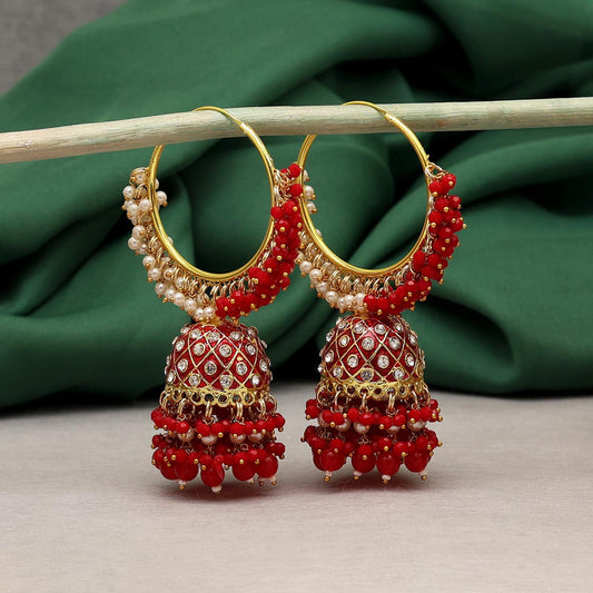 Red Hoop Jhumki Earring