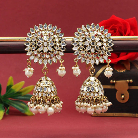 Ivory Color Mirror Jhumkas Earring