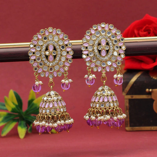 Purple Color Mirror Jhumkas Earring