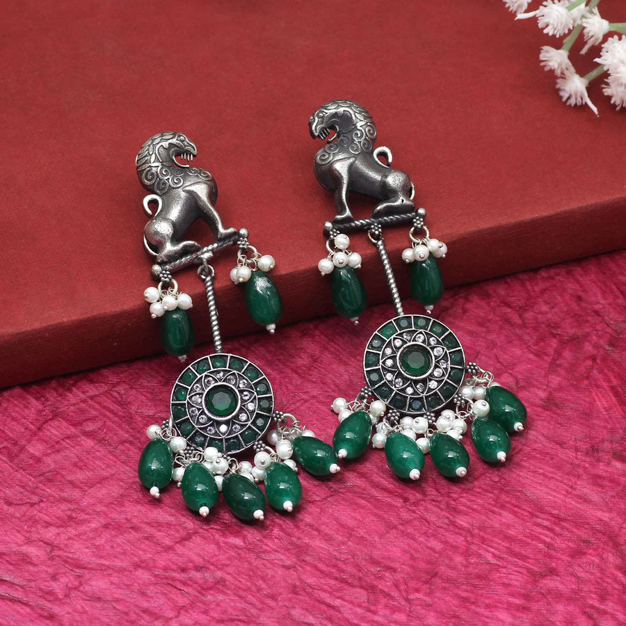 Green Color Premium Oxidised Earrings