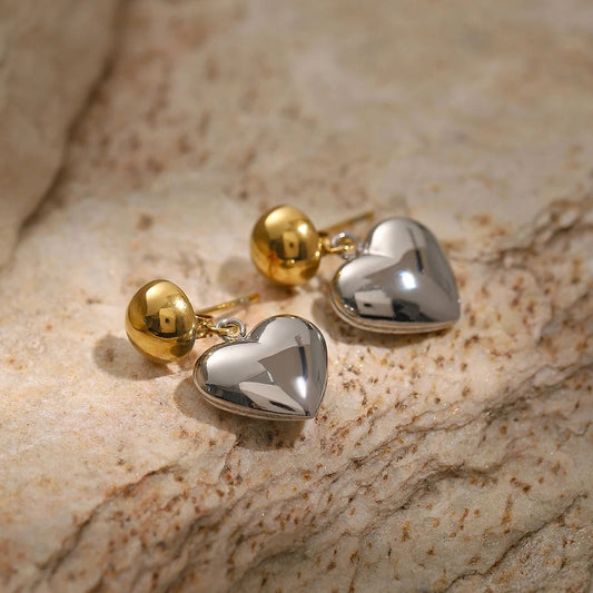 Luxe Dual Tone Heart Drop Earrings