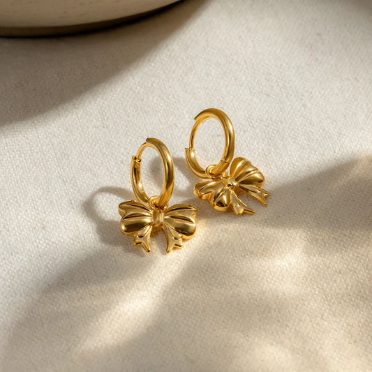 Luxe 18k Gold Bow Drop Earrings