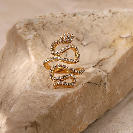 Lucky Sparkly Snake 18k Gold Plated Ring