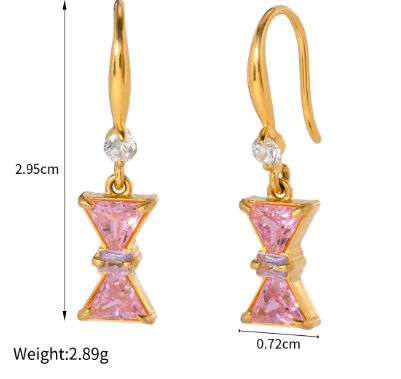 18k Gold Plated Pink Bow Drop Earrings