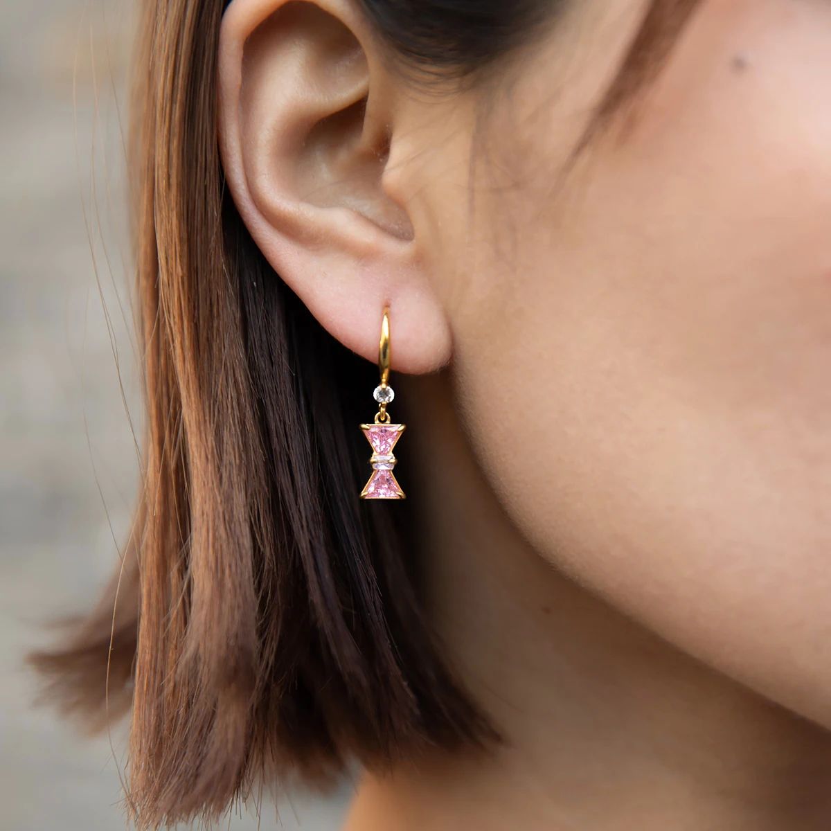 18k Gold Plated Pink Bow Drop Earrings