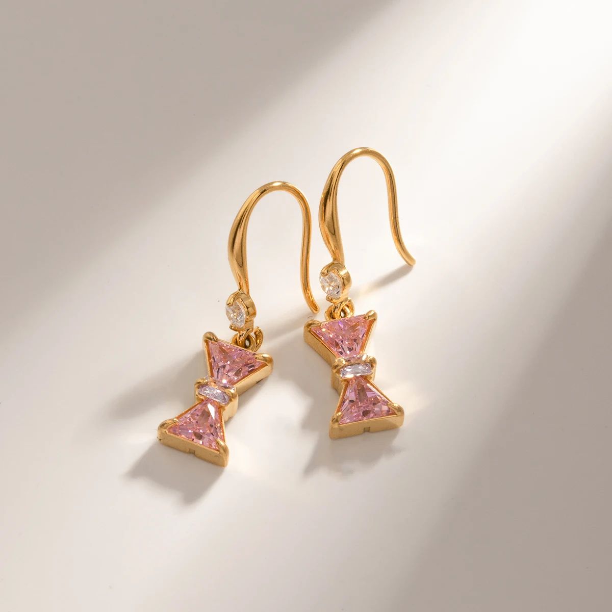 18k Gold Plated Pink Bow Drop Earrings