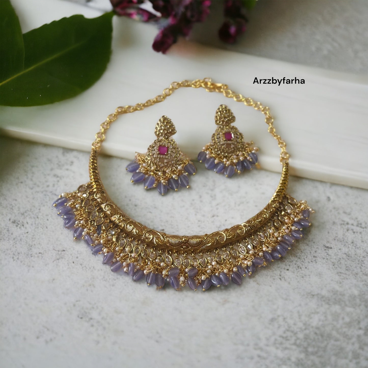 Zeenat Purple Choker Necklace Set