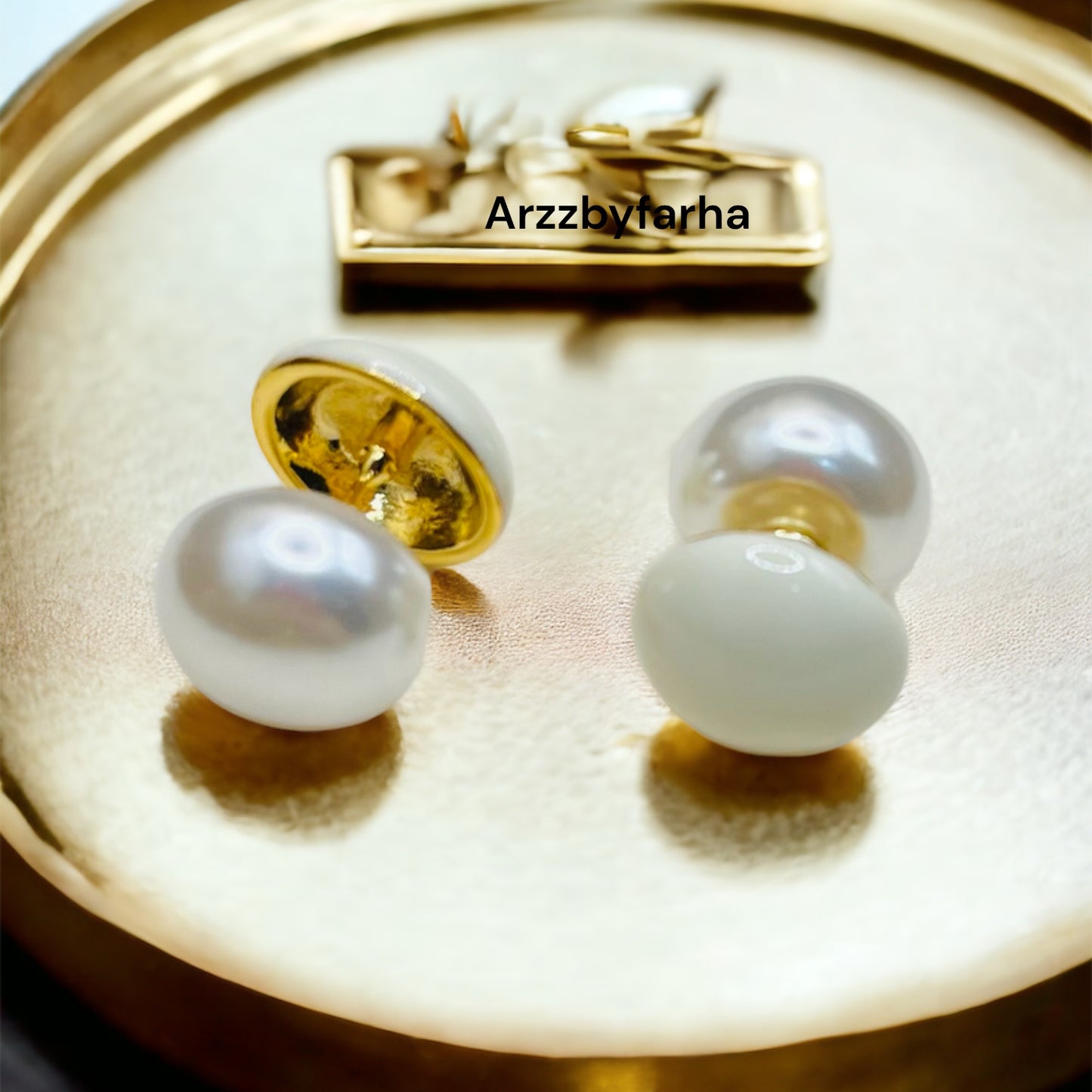 Cream Enamel Back Pearl Studs