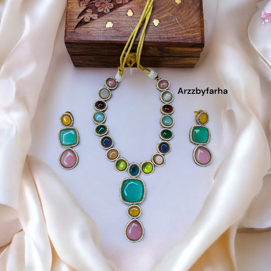 Navratan Gemstone Necklace Set