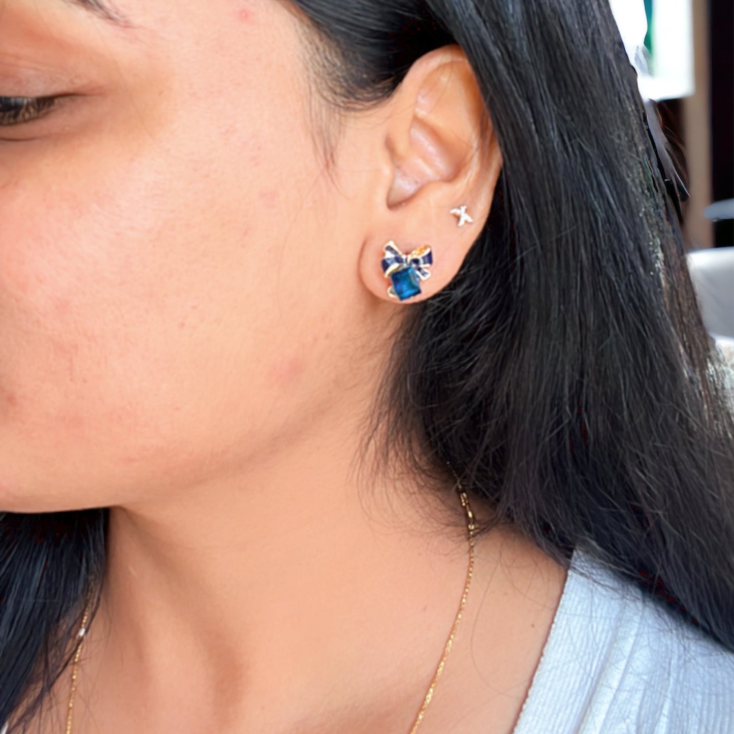 Blue Bow Studs Earring