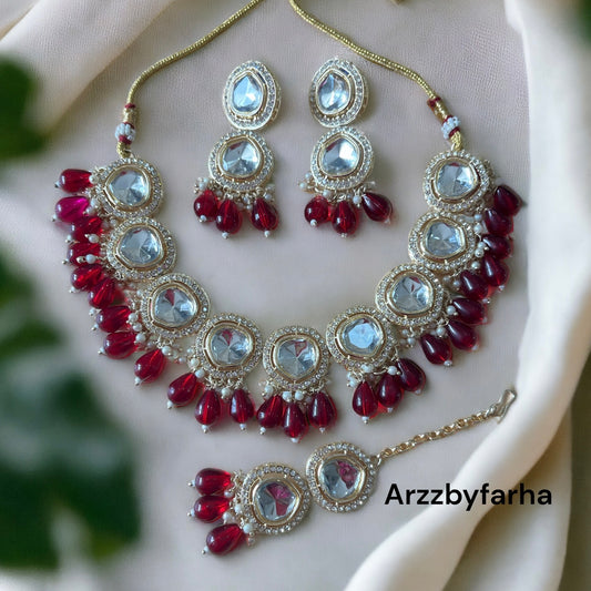 Red Kundan Beaded Choker Set