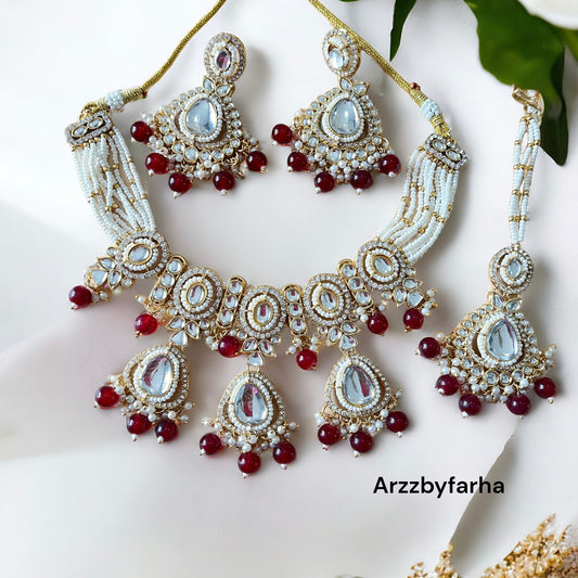 Kundan Red Beaded Choker Set