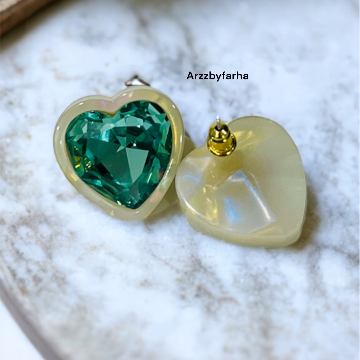 Heart Shaped Green Stone Studs