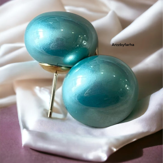 Glossy Aqua Blue Studs Earrings