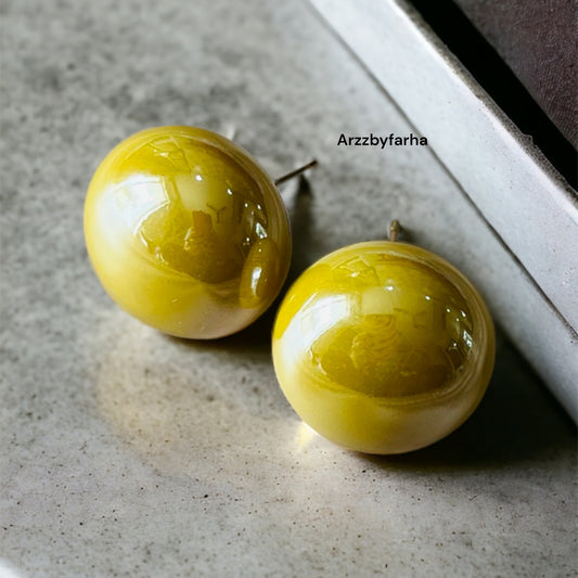 Glossy Yellow Studs Earrings